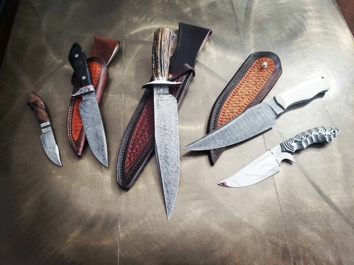 Custom Damascus Knives with Sheaths